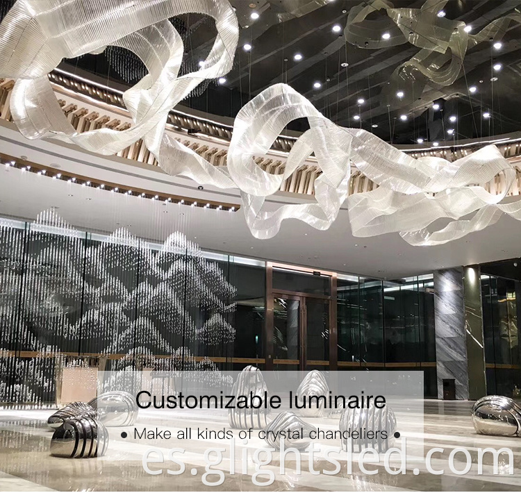 Ingeniería del lobby del hotel Personalización de vidrio de acero inoxidable Luz LED LIGHT